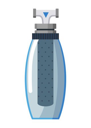 Water filter. Mineral filtration or purification system. Pitcher with filter. Water equipment for water cleaning. Special modern technologi for liquid purificationのイラスト素材