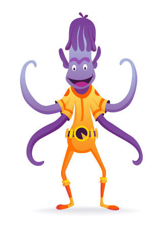 Cartoon alien. Robot toys character. Android isolated on white background. Funny monster for kids monstrosity in space suitのイラスト素材
