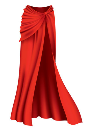 Superhero red cape in front view. Scarlet fabric silk cloak. Mantle costume or cover cartoon vector illustrationのイラスト素材