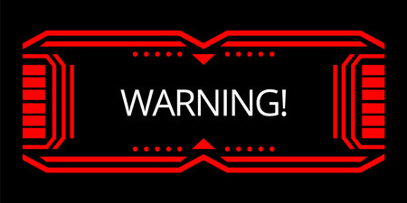 Hud danger alert. Attention vector red interface sign, warning or caution UI. Tech or digital cyber frame. System failure or danger zoneのイラスト素材
