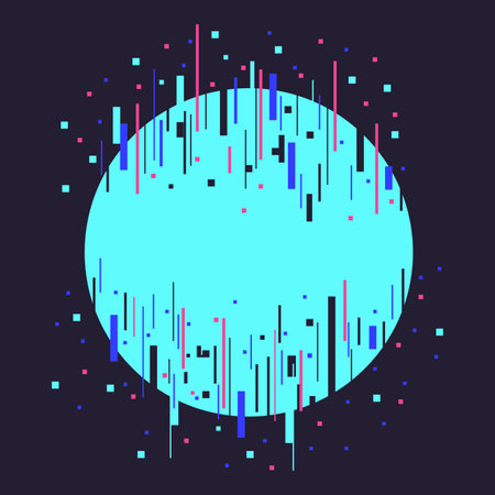 Distortion dynamic circle elements, technology noise defect, geometry figure, isolated symbol. Modern trendy neon shape for banner, cover design vector illustrationのイラスト素材