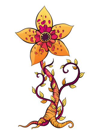 Carnivorous plant. Cartoon flytrap or flower predator. Angry flower with teeth. Monster plant icon. Vector illustrationのイラスト素材