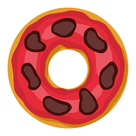 Donut. Top view sweet dessert into glaze for menu design, cafe decoration or delivery box. Candy food with sprinkles. Traditional breakfastのイラスト素材