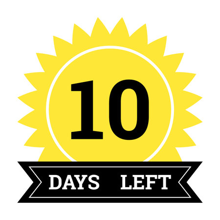 Countdown of days. Number 10 of days left to go. Promotional banner. Price offer promo deal timer, ten day only. Stylized counter in black and yellow colorsのイラスト素材