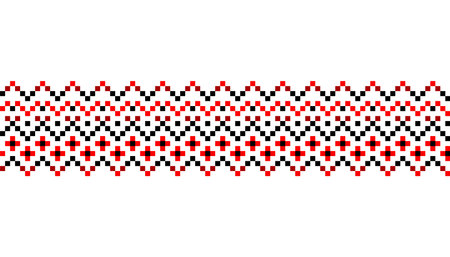 Ukrainian traditional embroidery. Pattern for cross stitching decoration. Cross-stitch traditional folk. Vector illustration of ethnic seamless ornamental geometric designのイラスト素材