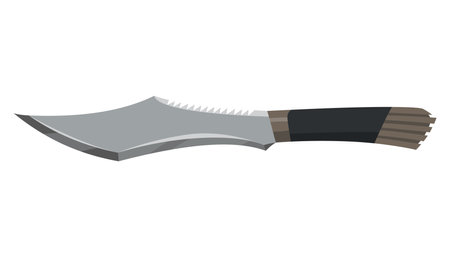 Military hunting knife. Combat weapon blade, vector model type. Trapper sword or hunter knife blade. Protection concept. Warrior blade or jackknife on white backgroundのイラスト素材