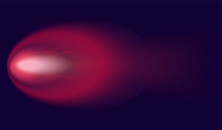 Meteor or comet. Neon space flying meteorite or asteroid, realistic vector illustration. Meteor fire trails isolated. Fireball glowing gas and dust tails at night skyのイラスト素材
