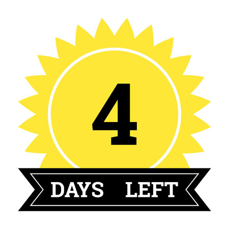 Countdown of days. Number 4 of days left to go. Promotional banner. Price offer promo deal timer, four day only. Stylized counter in black and yellow colorsのイラスト素材