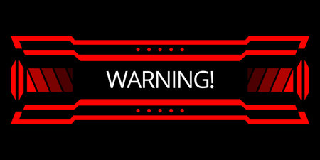 Hud danger alert. Attention vector red interface sign, warning or caution UI. Tech or digital cyber frame. System failure or danger zoneのイラスト素材