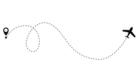 Airplane dotted route line. Path travel line shape. Flight route with start point and dash line trace for plane isolated vector illustrationのイラスト素材