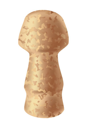 Cork wine stopper. Corkwood plug. Wine stopper. Wooden bung for bottle, equipment for alcohol winery production. Wooden textured cartoon styleのイラスト素材