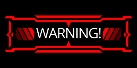 Hud danger alert. Attention vector red interface sign, warning or caution UI. Tech or digital cyber frame. System failure or danger zoneのイラスト素材