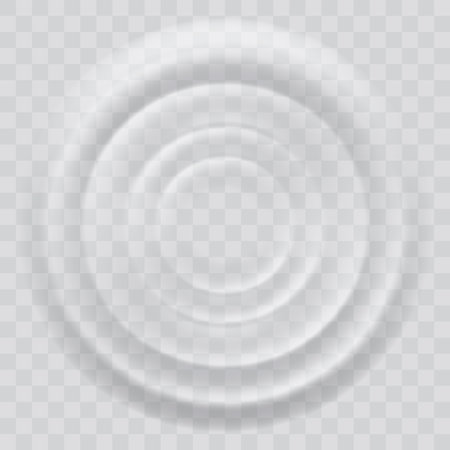 Water ripple effect top view. Realistic caustic drop or sound wave splash effect, concentric circles in puddle. Vector round wave surface on transparent backgroundのイラスト素材