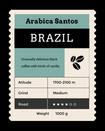 Coffee label mockup. Food package cover design. Caffeine roasted beans packaging. Vintage pack label emblem with minimalistic graphic grid layout. Vector brand tagのイラスト素材