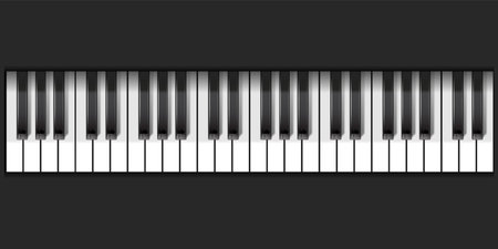Piano keys. Musical instrument keyboard top above view. Black and white classic or electric piano keys. 3d vector illustrationのイラスト素材