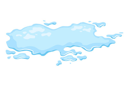 Water spill puddle. Blue liquid shape in flat cartoon style. Clean fluid drop design element isolted on white backgroundのイラスト素材