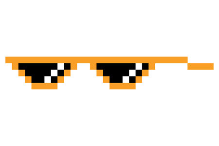 Pixel glasses meme. Like a boss meme. Pixelation, accessory optical fashion. 8 bit funky logo icon. Vector cartoon eyeglass frame for sunglassesのイラスト素材