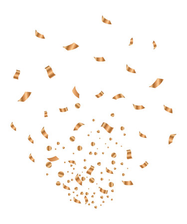 Party poppers with spraying confetti and streamer. Golden festive decoration element of paper and tinsel isolated on white background. Vector holiday event attributeのイラスト素材