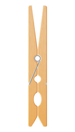 Clothes pin. Realistic wooden peg for housework and laundry. Wooden clip for clothes to line. Vector illustration of clothespinのイラスト素材