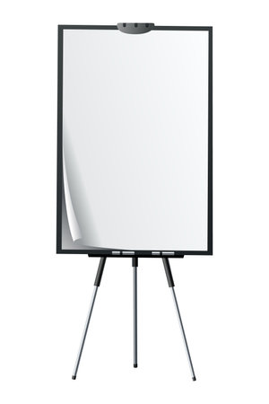 Flipchart mockup. Presentation and seminar whiteboard with blank paper sheets. Flip chart on tripod with space for text, vector illustration isolated on white backgroundのイラスト素材