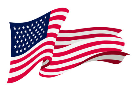 Waving flag. American flag on white background. National flag waving symbol. Banner design elementのイラスト素材