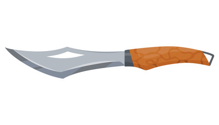 Military hunting knife. Combat weapon blade, vector model type. Trapper sword or hunter knife blade. Protection concept. Warrior blade or jackknife on white backgroundのイラスト素材