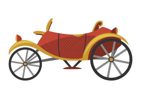 Carriage cartoon. Vintage transport with old wheels. Antique transportation of royal coach, chariot or wagon for traveling. Cab - wedding carriage. Retro cart icon designのイラスト素材