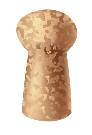 Cork wine stopper. Corkwood plug. Wine stopper. Wooden bung for bottle, equipment for alcohol winery production. Wooden textured cartoon styleのイラスト素材