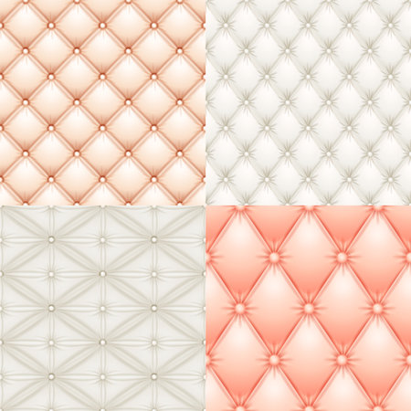 Leather upholstery seamless classic background patterns. Vintage royal texture of creamy and pink padded fabric with buttons for antique furniture decorationのイラスト素材