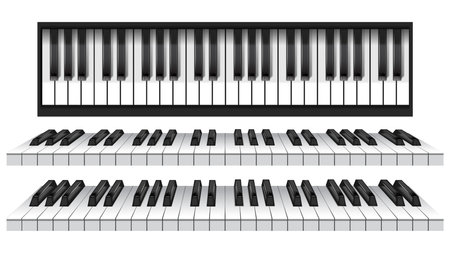 Piano keys. Musical instrument keyboard top above view. Black and white classic or electric piano keys. 3d vector illustrationのイラスト素材