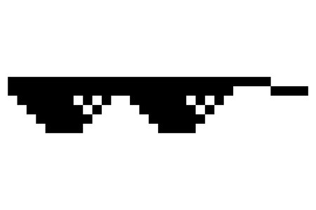 Pixel glasses meme. Like a boss meme. Pixelation, accessory optical fashion. 8 bit funky logo icon. Vector cartoon eyeglass frame for sunglassesのイラスト素材
