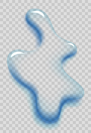 Water puddle drop. Top view liquid splashes, wet environment. Water spill or aqua scattered drop isolated on transparent backgroundのイラスト素材