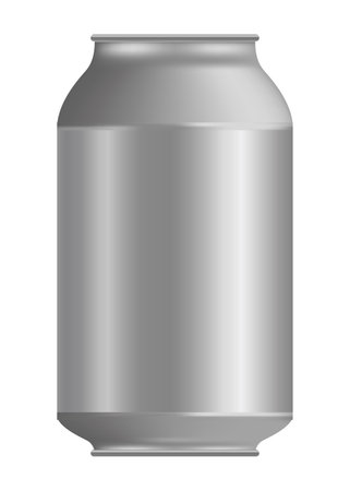 Metallic tin can for food. Front view. Vector realistic mockup of blank cylinder, aluminum container, round steel pack isolated on white backgroundのイラスト素材