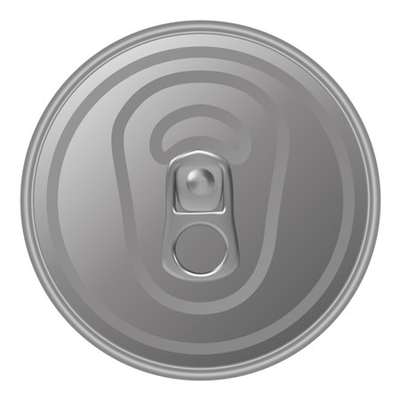 Metallic tin can for food. Top view. Vector realistic mockup of blank cylinder, aluminum container, round steel pack isolated on white backgroundのイラスト素材