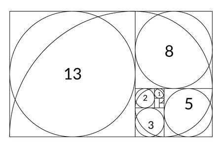 Golden ratio geometric concept set. Divine proportion collection. Geometric shapes with ideal section composition icons. Geometry harmony and balance vector illustrationのイラスト素材