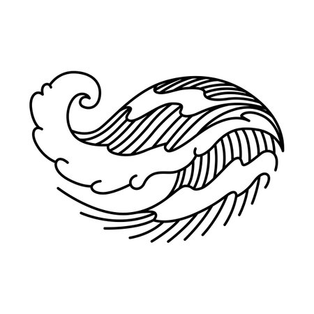 Oriental waves icon japan. Stylized ocean wave curl, japan style tsunami, sea swirl graphic. Oceanic water asian decorative ornamental splashes element. Sea wave line art vector illustrationのイラスト素材