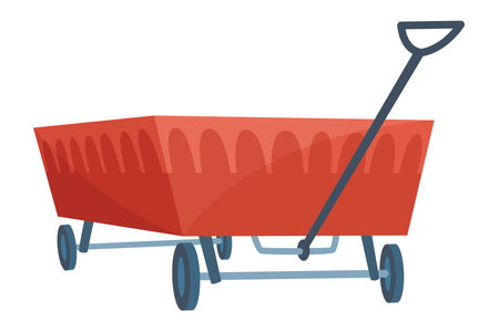 Garden cart cartoon or farm wheelbarrow icon. Gardening, farming concept. Equipment of garden cart or garden wagon, vector illustration on white backgroundのイラスト素材