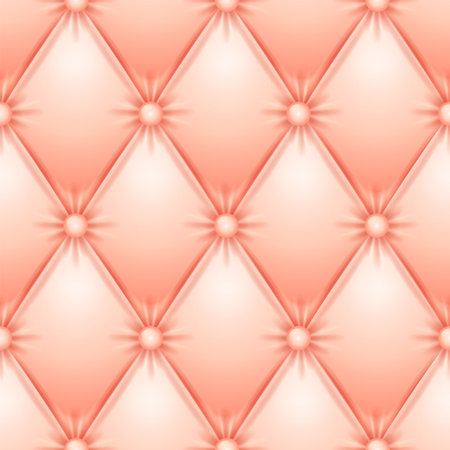 Leather upholstery seamless classic background pattern. Vintage royal texture of creamy and pink padded fabric with buttons for antique furniture decorationのイラスト素材