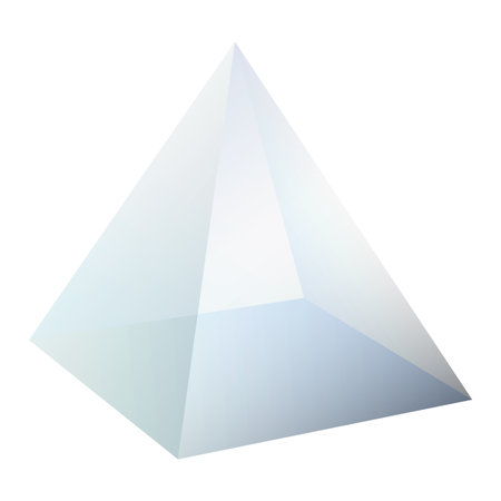 Dispersion light prism. Glass triangular pyramid for optical light dispersion effect. Refraction of the white light into the colorful visible spectrum. Physics illustrationのイラスト素材