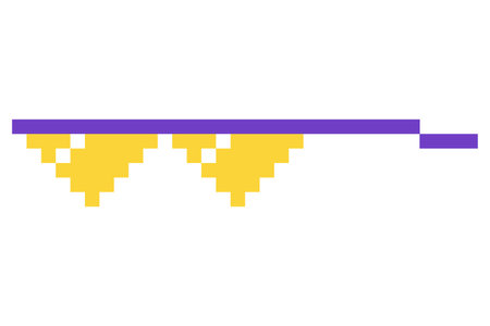 Pixel glasses meme. Like a boss meme. Pixelation, accessory optical fashion. 8 bit funky logo icon. Vector cartoon eyeglass frame for sunglassesのイラスト素材
