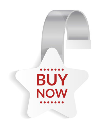 Promotional wobbler mockup. Benefit tag hang on wall. Supermarket promotion pointing wobbler. Vector announcement promotion saleのイラスト素材
