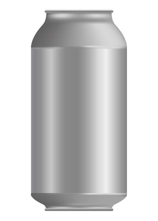 Metallic tin can for food. Front view. Vector realistic mockup of blank cylinder, aluminum container, round steel pack isolated on white backgroundのイラスト素材