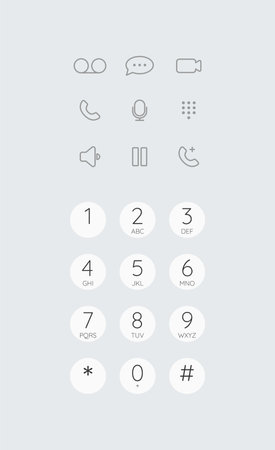 Smartphone dial phone ui set. Phone pad, screen keypad, dial buttons. Vector isolated illustration touchscreen telephone interfaceのイラスト素材