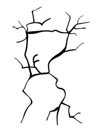 Ground cracks, breaks on land surface from earthquake isolated on white background. Vector realistic fissure, crevices from disaster or drought, black fractures top viewのイラスト素材