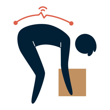 Lifting technique safe movement. Safety. Incorrect instruction for moving heavy packages for workers. Ergonomic movement for loading objects vector flat illustrationのイラスト素材