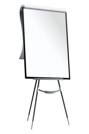 Flipchart mockup. Presentation and seminar whiteboard with blank paper sheets. Flip chart on tripod with space for text, vector illustration isolated on white backgroundのイラスト素材