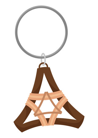 Keychain or keyholder icon. Cartoon color key ring, chain round holder or metal trinket. Modern keys pendant. Home rental or real estate concept. Vector illustrationのイラスト素材