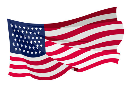 Waving flag. American flag on white background. National flag waving symbol. Banner design elementのイラスト素材