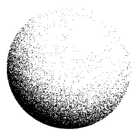 Dotwork noise gradient circle. Sand grain effect. Black noise stipple dots pattern. Abstract grunge dotwork gradient. Black grain dots element. Halftone circle. Dotted vector illustrationのイラスト素材