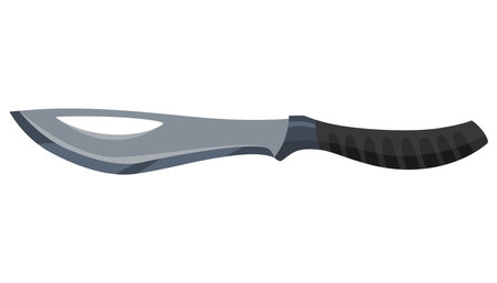Military hunting knife. Combat weapon blade, vector model type. Trapper sword or hunter knife blade. Protection concept. Warrior blade or jackknife on white backgroundのイラスト素材